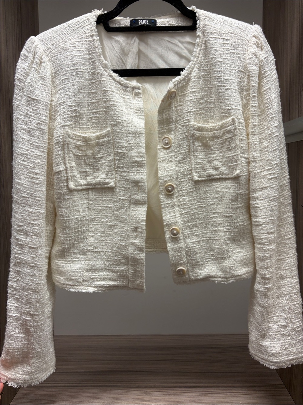 PAIGE Cream Cambridge Cropped Button Jacket Blazer Sz S